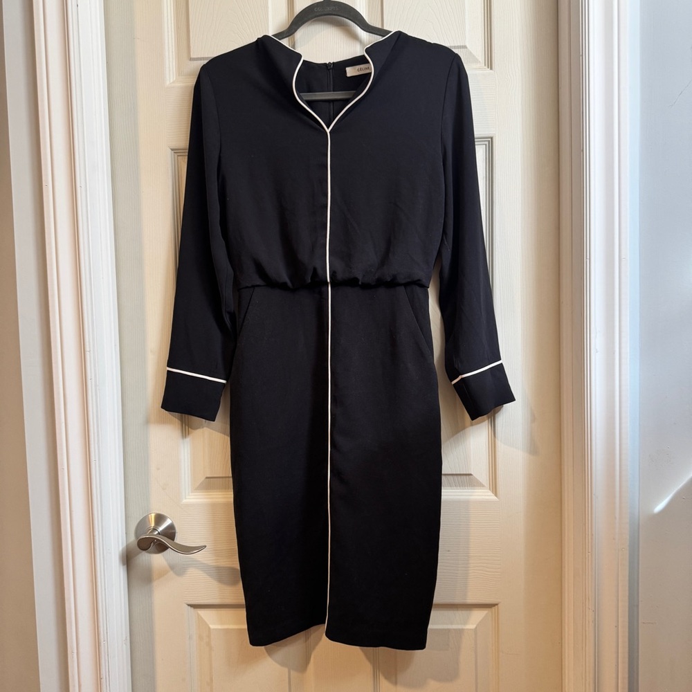 Vintage Celine Black Dress with White Trim